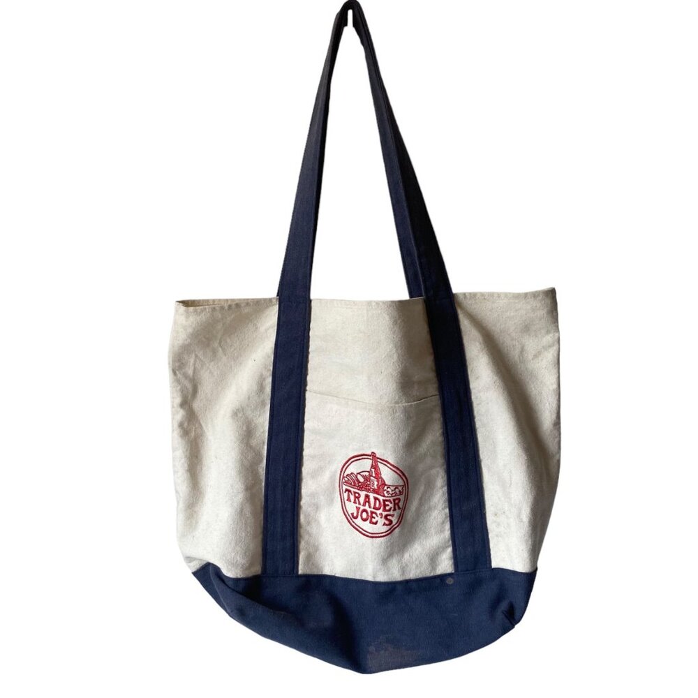 Trader Joe's Large Embroidered Canvas Shopping Ba… - image 2